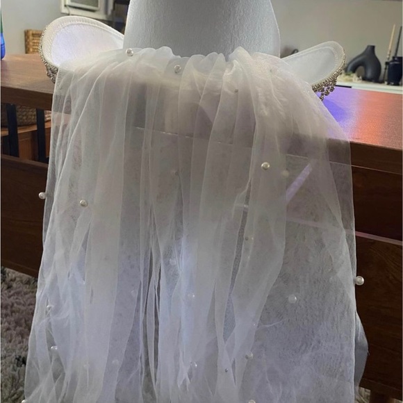 Bride Cowboy Hat Pearls Rhinestone With Veil - Picture 6 of 9